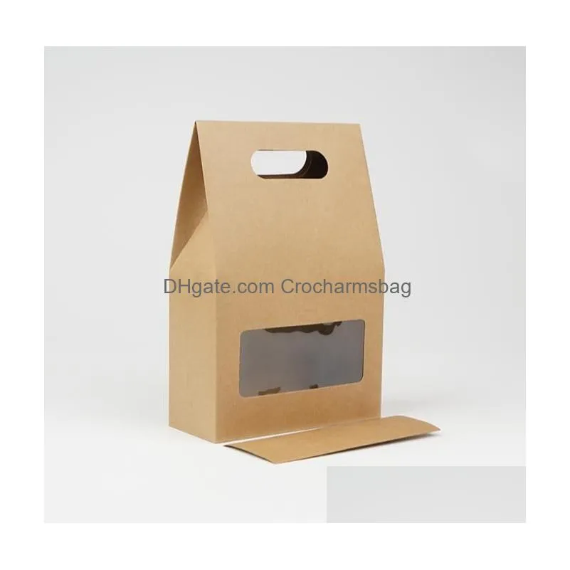 Gift Wrap Diy Paper Packaging Boxes Brown Kraft Handle Box With Clear Window For Gift Wedding Drop Delivery Home Garden Festive Party Dhcrx