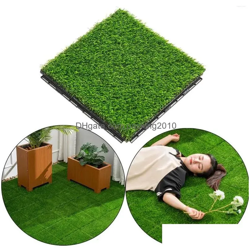 Decorative Flowers & Wreaths Decorative Flowers Simation Artificial Grass Square Draining Floor Mat Turf Rug Realistic For Outdoor Flo Dhygo