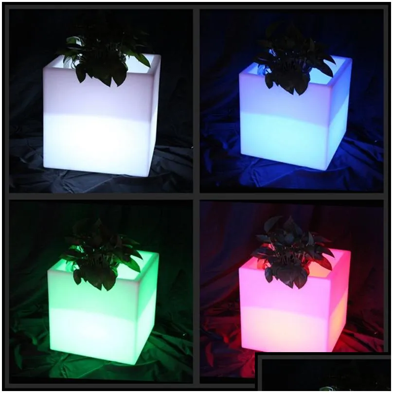 Illuminated Square Light Flower Pot LED Luminous Planter Pots Factory Direct Sale Outdoor Funiture