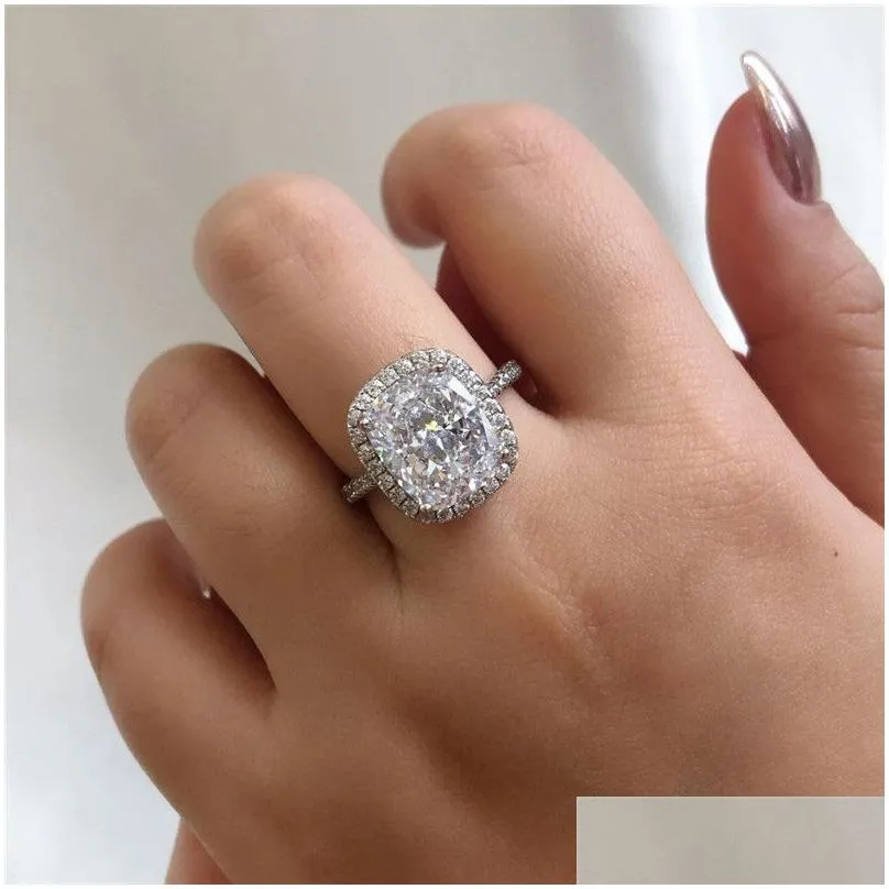 Band Rings Luxury Designer Diamond Ring For Woman Wed 925 Sterling Sier 8A Cubic Zirconia Iced Out Round Sqaure Engagement Wedding Et Dhspx