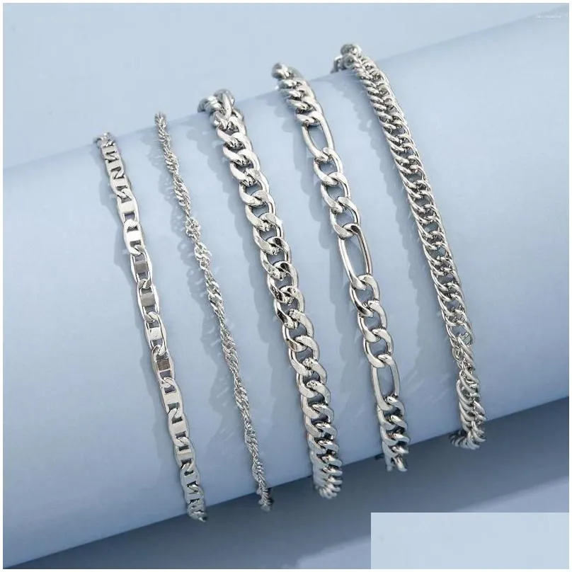 Anklets 925 Sterling Sier 5Pcs/Set Fashionable Minimalist Retro Creative Snake Chain Ankle For Women Jewelry Holidays Drop Delivery Dhbnu