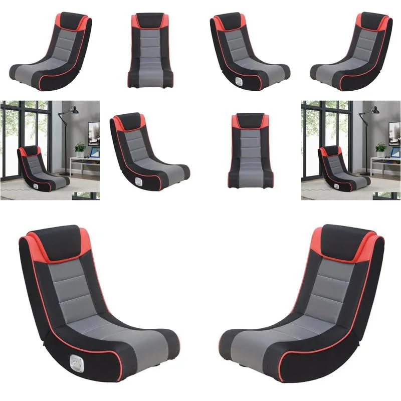 X Rocker Graphite 2 Bluetooth Wireless Foldable Rocking Video Gaming Floor Chair with 2 Speakers, Black Red and Grey