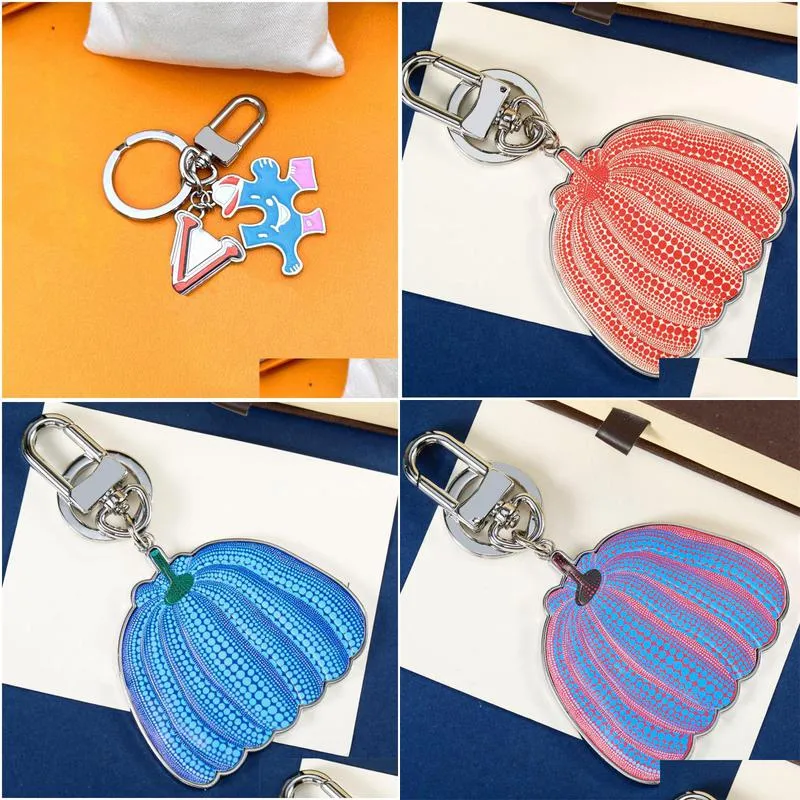 Keychains & Lanyards Designer Pumpkin Creative Key Chain Accessories Ring Pu Leather Letter Pattern Car Keychain Jewelry Gifts With B Dhpe2