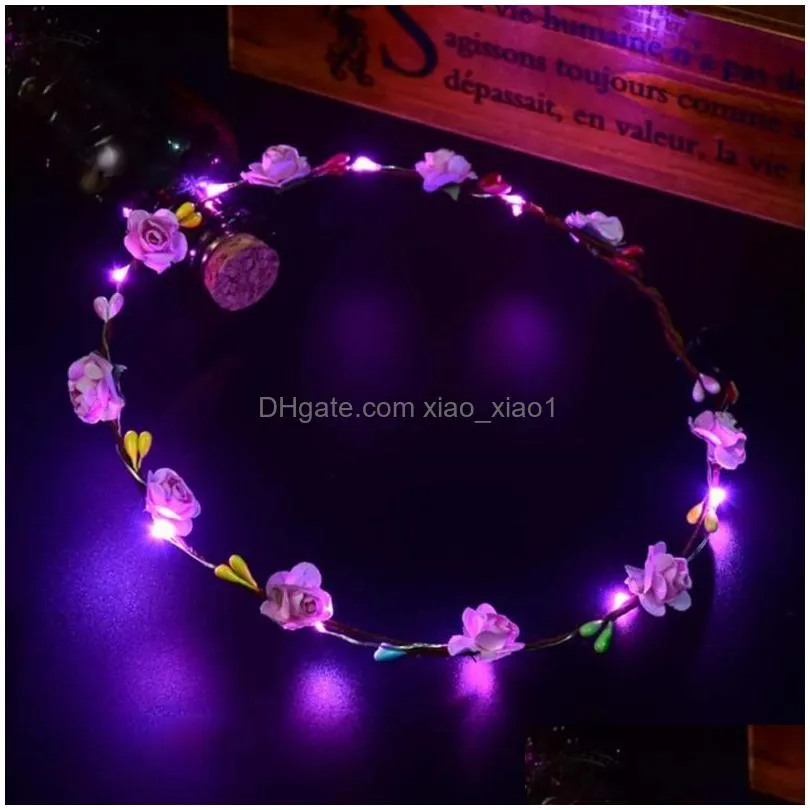 women girls led light up flower headband flashing glow crown party hair wreath hairband luminous garlands