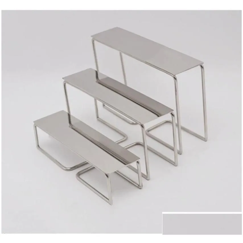 Stainless steel three piece stool frame Commercial Furniture metal wire flow table high and low shoe bag display tables290G