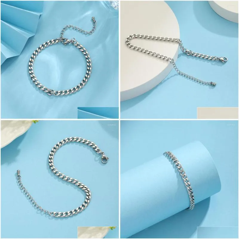 Chain Link Bracelets Bracelet For Women Curb Cuban Chain Stainless Steel Womens Chains Sier Color Jewelry Drop Delivery Jewelry Brace Dhdzg