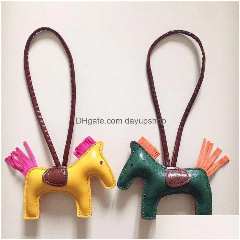 real sheepskin leather horse bag charm keychain high-quality pony pendant classic handbag ornament made by hand keyrings for car or