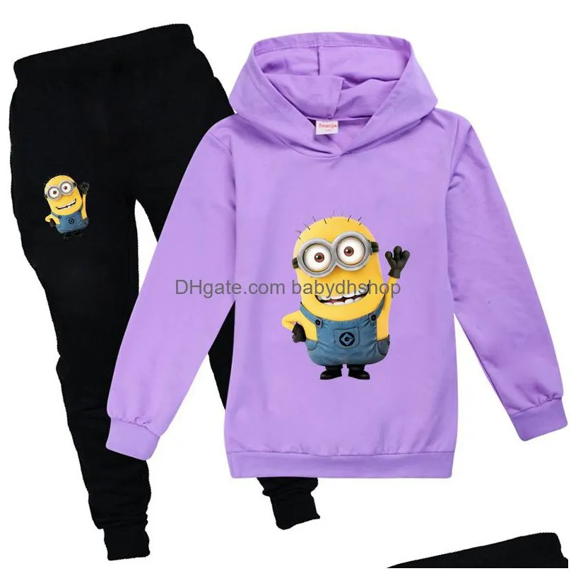 funny cartoon cute minions baby winter clothes print kawaii toddler boys girl fall clothing sets kids yellow outfit 201127