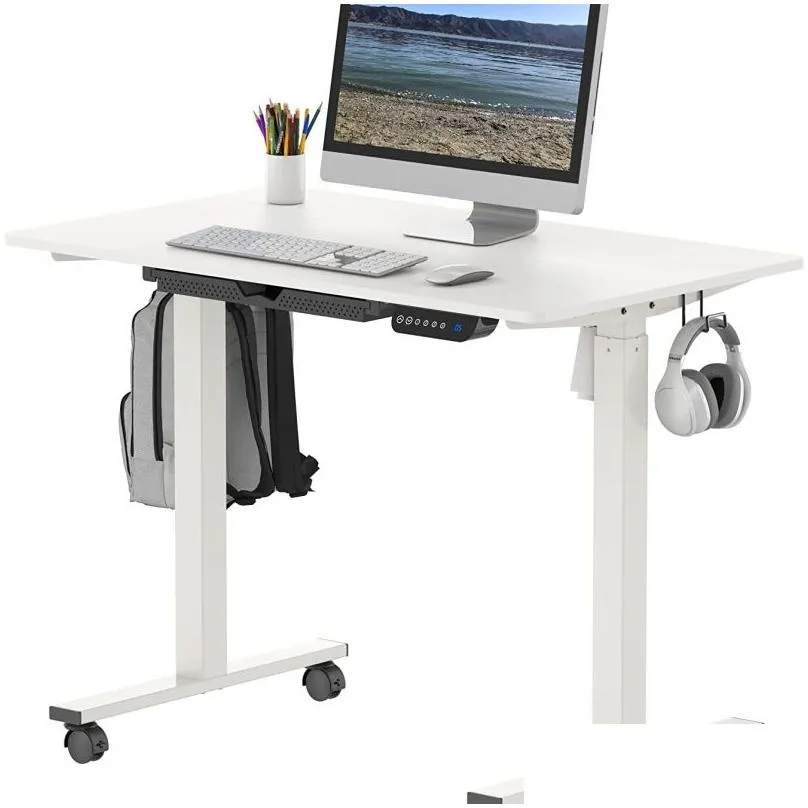 Electric Height Adjustable FSXUOLIPI Standing Desk Workstation with Storage Drawer, 40 x 24 Inches, White