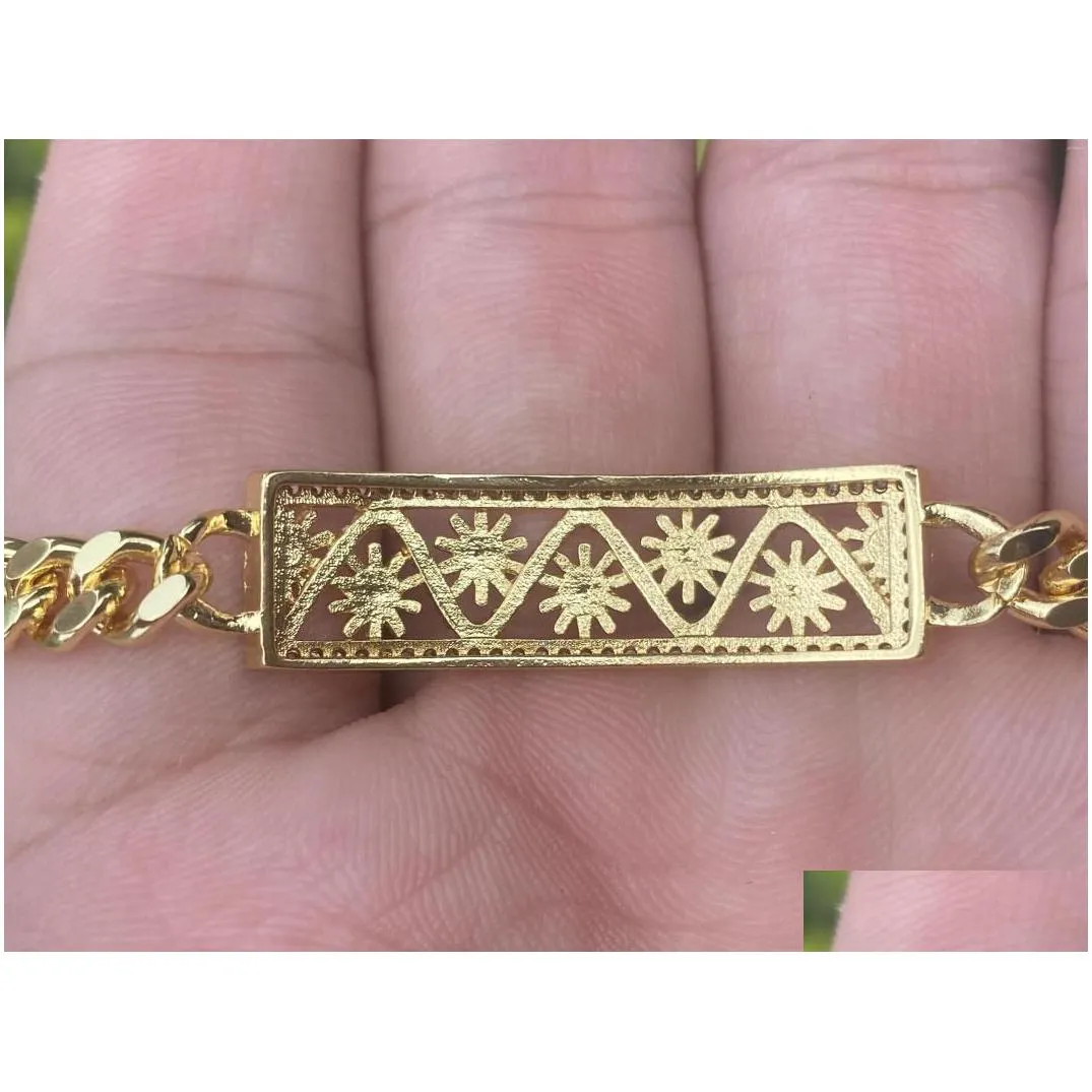 Chain Link Bracelets 18K Gold Plated 18Cm Vintage Cz Id Bracelet Curb Chain Flower Jewelry Drop Delivery Jewelry Bracelets Dh8D7