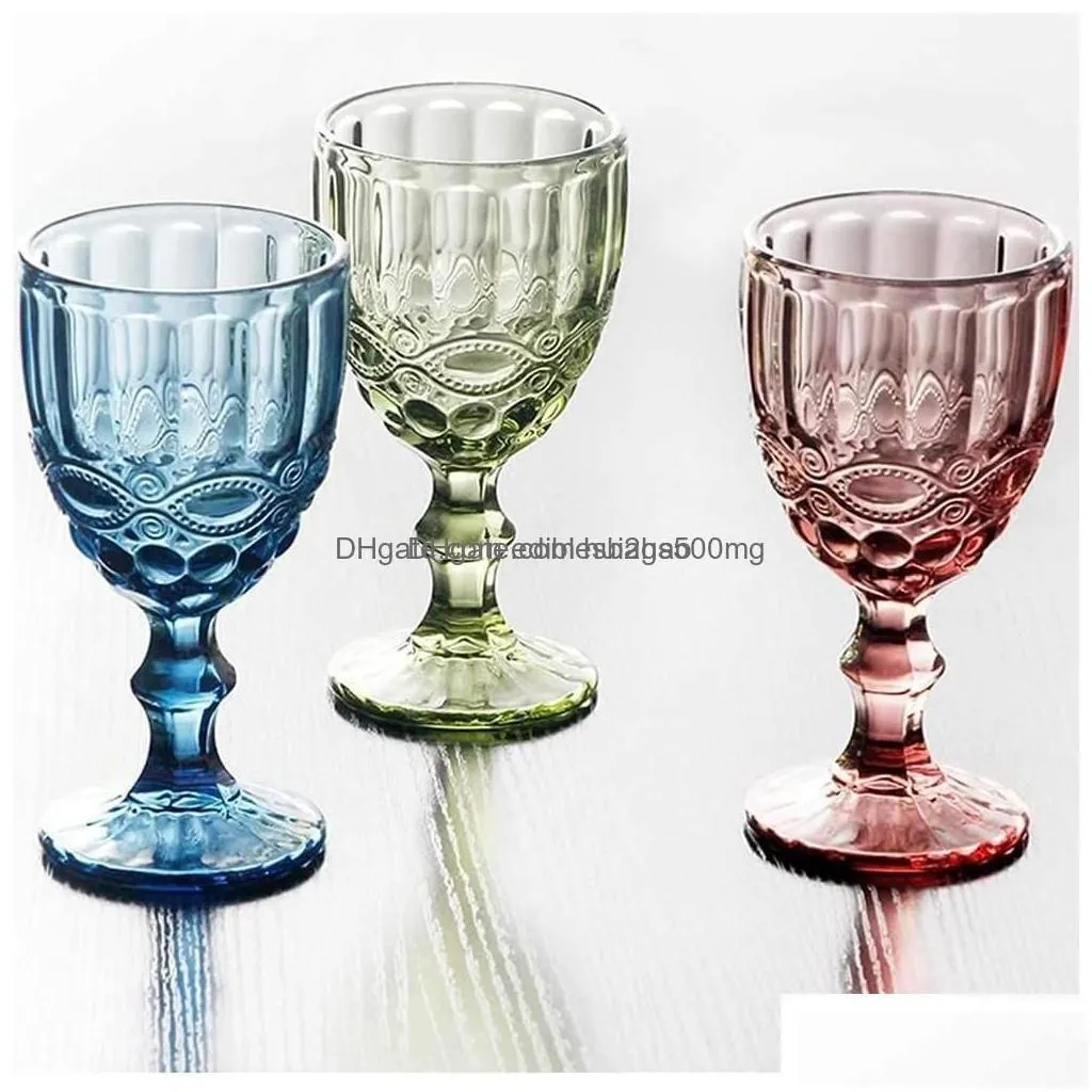 wine glasses colored water goblets 10 oz party red glass for juice drinking embossed design drop delivery home garden kitche kitchen d