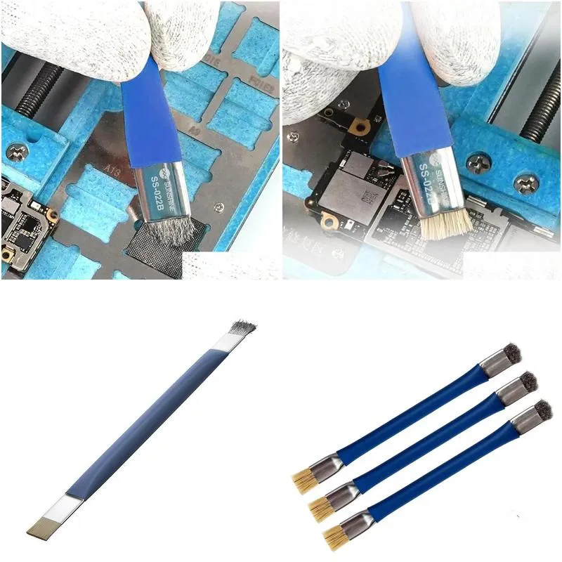 Professional Hand Tool Sets Safe Brush Anti-Static Motherboard PCB Cleaning For Phone Repair Double Head Superfine Steel