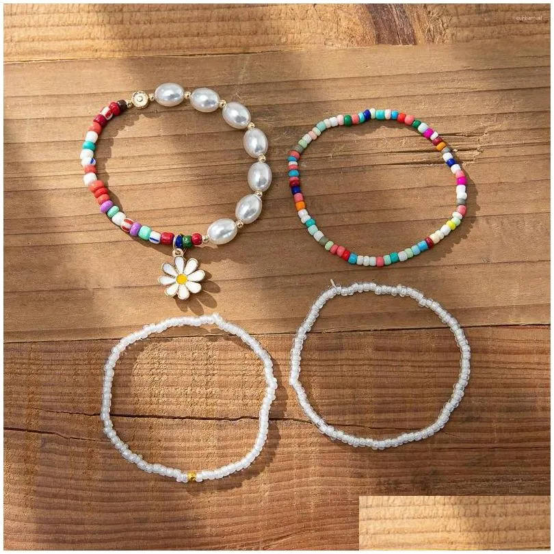 Chain Link Bracelets Boho Vintage Bead Sunflower For Women Mti-Layer Charm Bracelet Tassel Chain Beach Jewelry Gift Drop Delivery Jew Dhxro