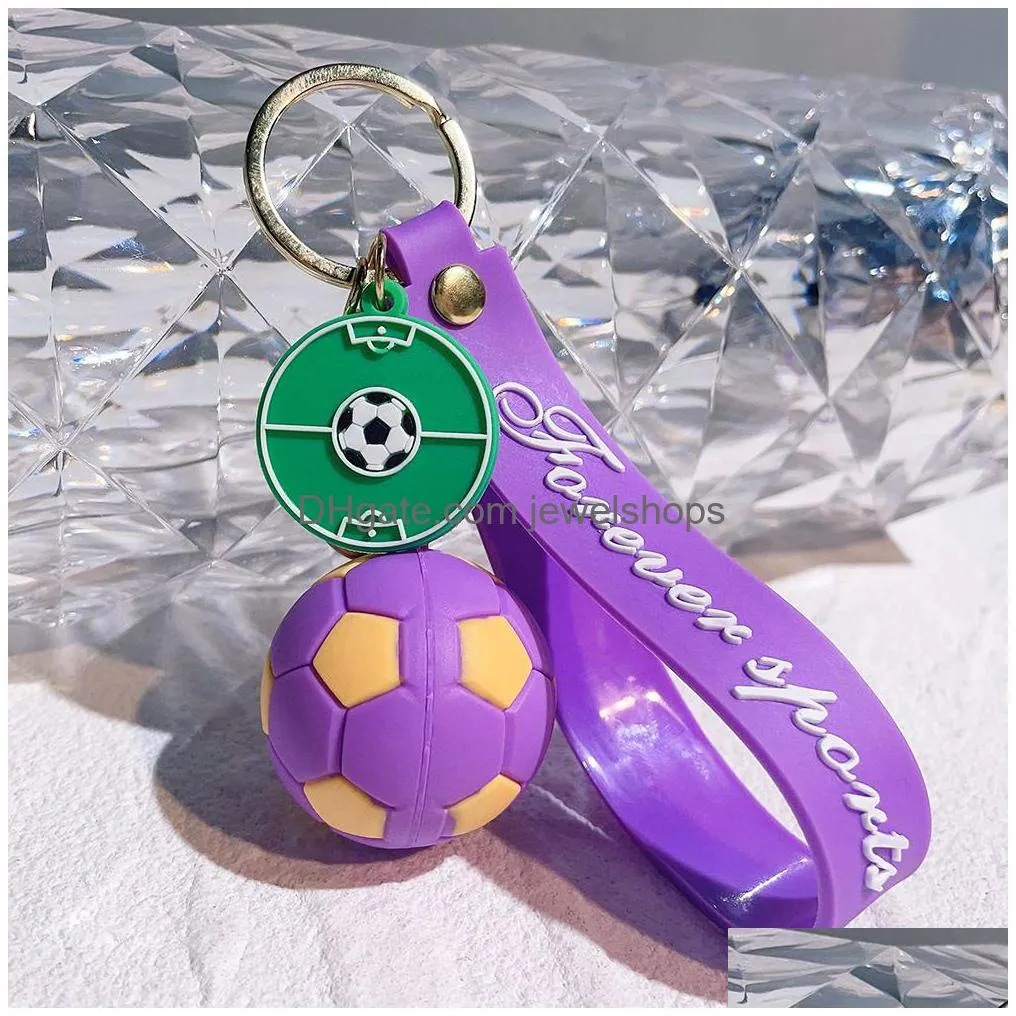 Key Rings Simation Football Bag Key Chains Rings Lanyards Pvc Round Ball Pendant Keyrings Charms Jewelry Car Keychains Holder Soccer Dhkmk