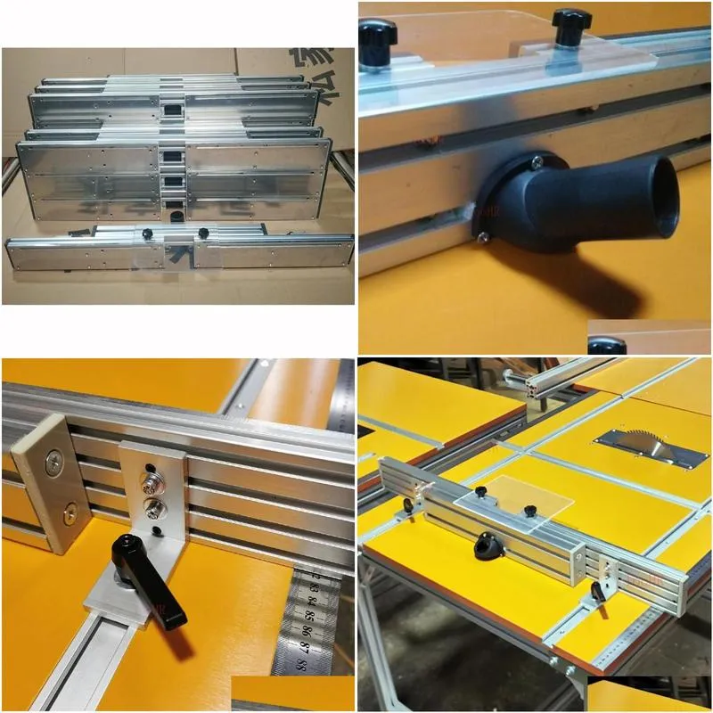 Professional Hand Tool Sets 820mm Router Table Fence Aluminium W/Dust Port Connection T-tracks Sliding Brackets Miter Gauge Connector