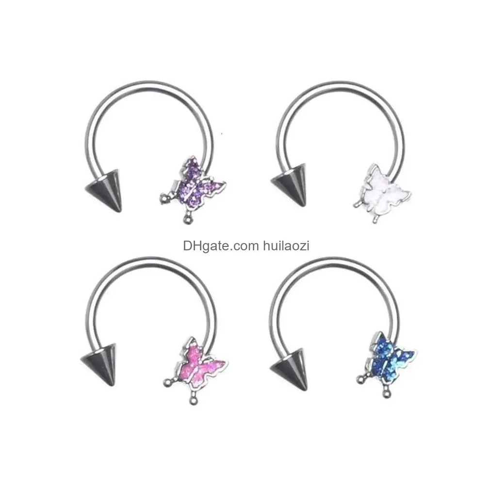 little bear grasping butterfly titanium steel ring spicy girl lip nail instagram sweet cool pure desire style small crowd piercing