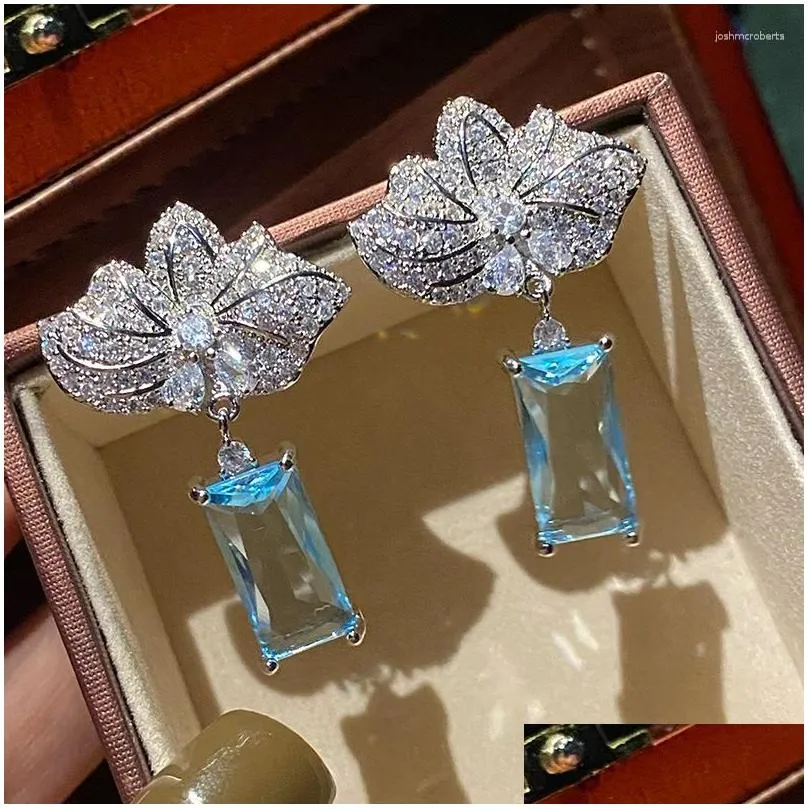 Dangle & Chandelier Dangle Earrings High Quality Zircon Bridal Blue Zirconia Wedding Earring For Brides Accessories Women Party Eveni Dh40G
