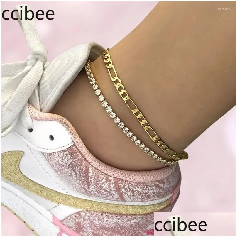 Anklets Style Accessories Micro-Inlaid Zircon Anklet Claw Chain 18K Gold-Plated Ins Fashion Womens Hip-Hop Wholesale Drop Delivery Dhyhu