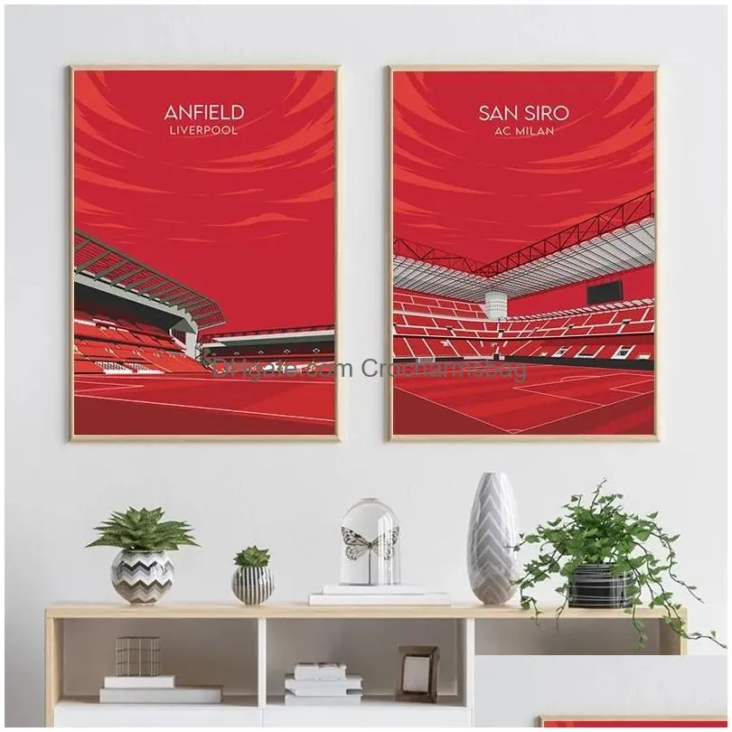 Paintings Sports Venue Canvas Painting Football Field Cricket Wall Art Nordic Poster And Print Cartoon Pictures For Teen Room Decor Gi Dhrvb