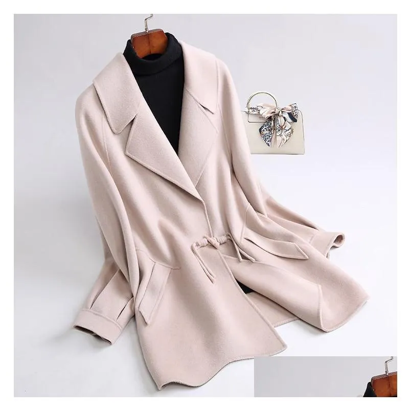 OC448M75 Chinoiserie Top Quality Women`s Large Coat Autumn and Winter Double Faced Cashmere Coat Medium Length