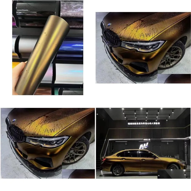 Matte Metallic Midnight Gold Vinyl Wrap Film Adhesive Decal Sticker Dark Golden Metal Car Wrapping Foil Roll Air Release Free