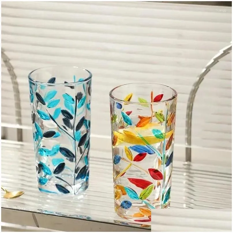 Wine Glasses Cup Mug Whiskey Light Straight Glass Water Hand-painted Relief Tumbler Luxury Colorful Lead-free Mojito Teacup Vine