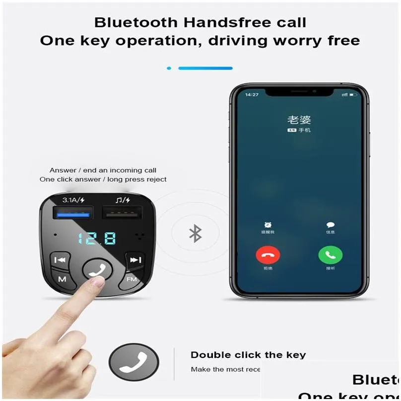 Car Hands-Free Bluetooth Compatible With 5.0 FM Transmitter Car Player Kit Card Car  Fast  With QC3.0 Two USB Jacks Fast
