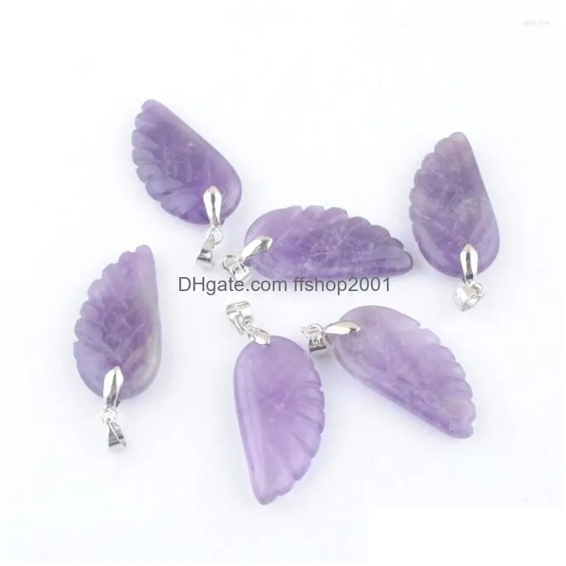 pendant necklaces 6pcs/lot natural amethysts stone angel wing charm for purple crystal wedding decoration jewelry in3530