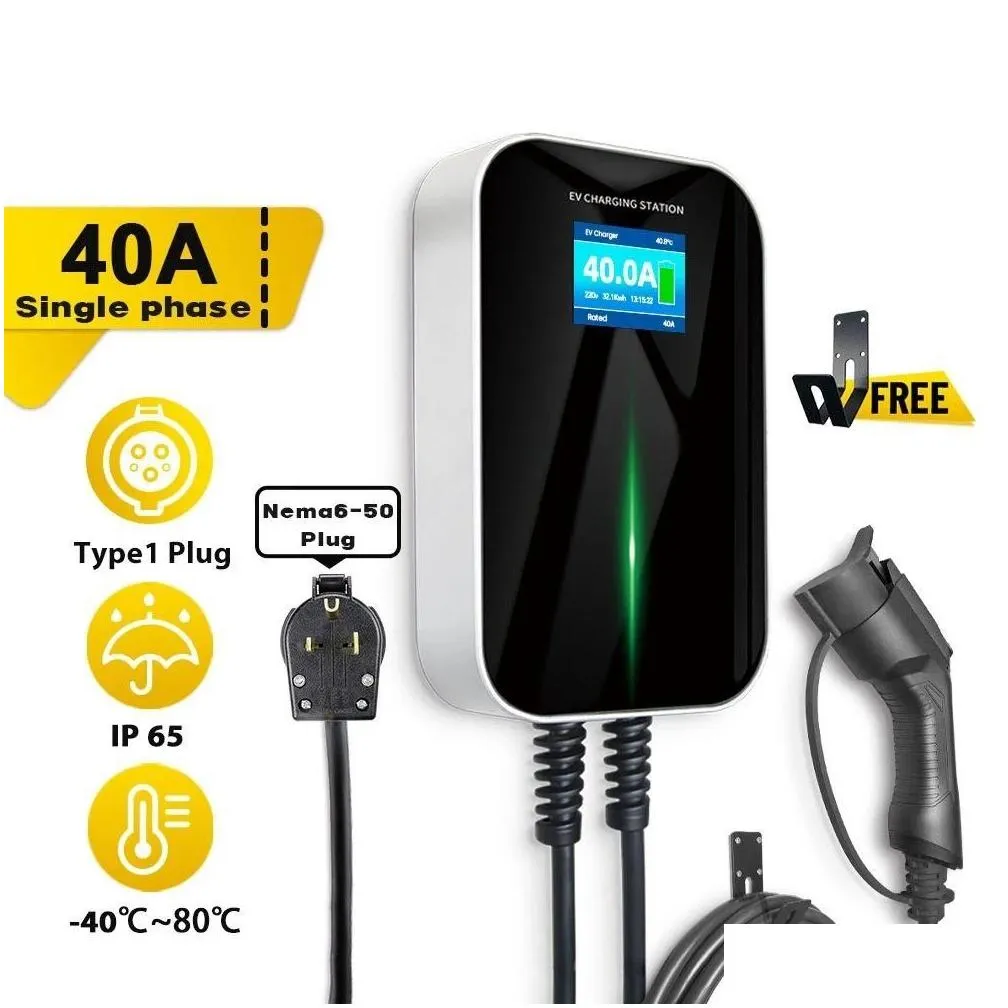 Electric Vehicle  Equipment Ev Type 1 40Amp 9.6Kw With App Supports Bluetooth And Wifi Connection Charging Station 20Ft6.1M