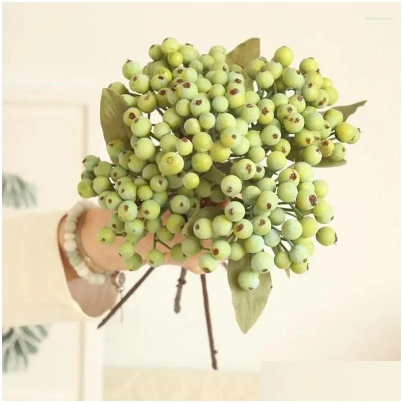 Decorative Flowers Green Bean Branch Berry Combination Artificial Fruit Home Office Garden Christmas Tree Decor DIY Wedding Holiday