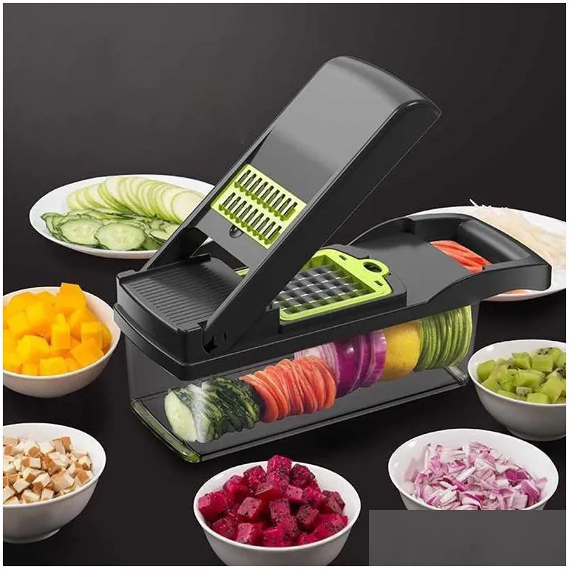 14 in 1 Vegetable Chopper Multifunctional Food Choppers Vegetable Slicer Cutter Vegetable Chopper for Salad Potato Carrot Garlic