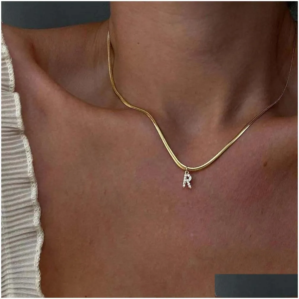 Pendant Necklaces Inlaid Zircon Letter Initial Pendant Necklace For Women Gold Chain Cute Charms Collier Alphabet Necklaces Jewelry Fr Dhgfw