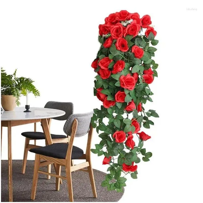 Decorative Flowers Artificial Rose Teardrop Swag With Green Branches 18 Flower Heads Wall DoorArt Decorations Outdoor HomeBackyard