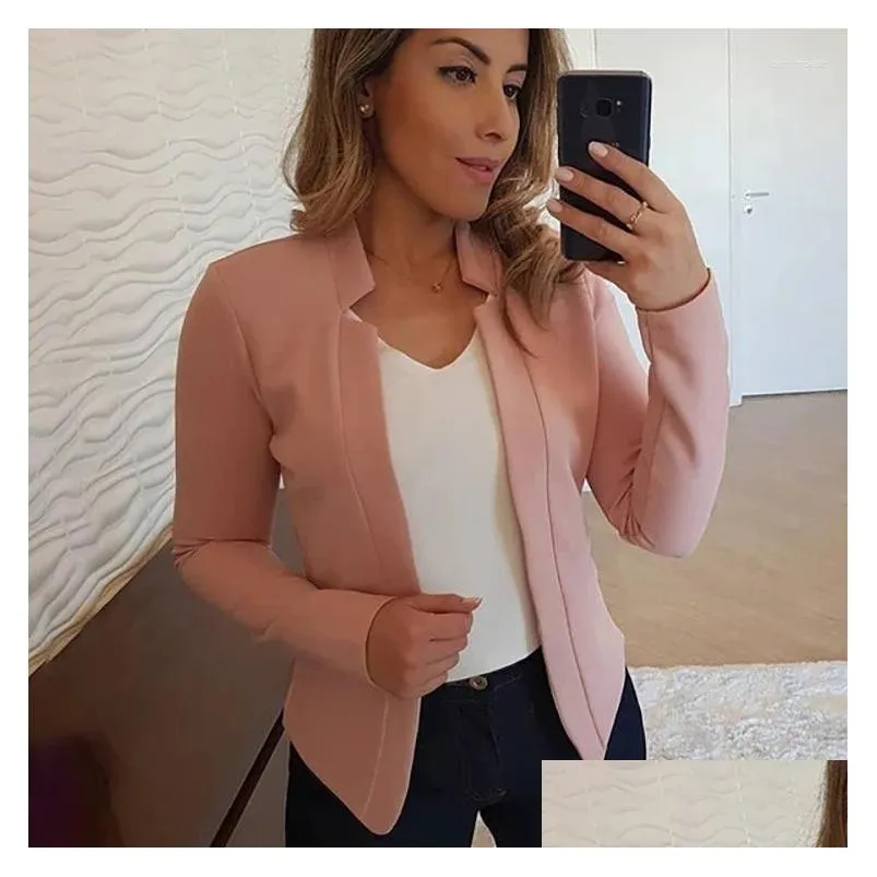 Women`s Suits Autumn Winter Elegant Solid Color Blazer Coats Womens Suit Collar Long Sleeve Slim Fit Tops Women