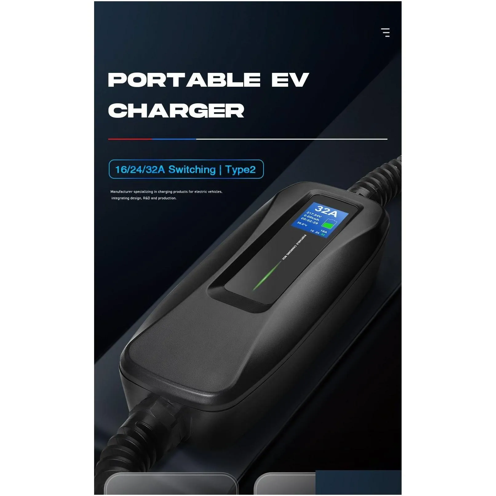 Electric Vehicle  Equipment Type 2 Ev Level 32 Amp Portable Cee Plug 220V240V Car Charging Iec 621962 Drop Delivery Mobiles