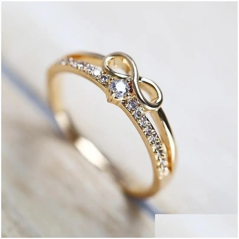 Wedding Rings Delicate Gold 8 Infinity Cross Crystal Zircon Ring For Woman Fashion Stackable Dainty Fine Jewelry Anniversary Drop Del Dhvu6