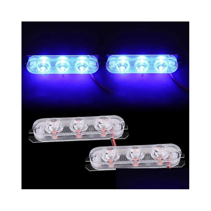 New 1 Pair Police Lights Led Strobe Lights Flasher 3 LED Auto Flash Stroboscopes Strobe Light Parking Emergency Warning Signal Light