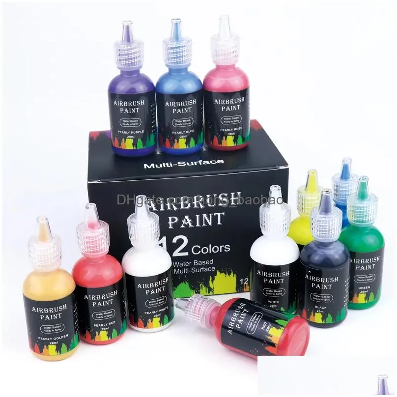 nail manicure set 12 6colors set airbrush art inks acrylic paint ink pigments for stencils painting tools 230703