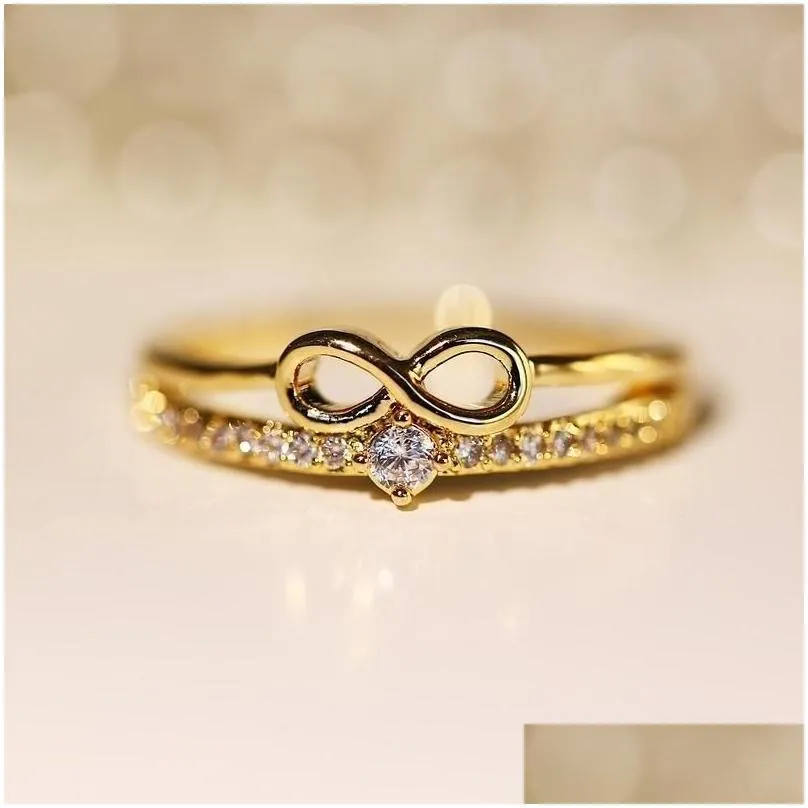 Wedding Rings Delicate Gold 8 Infinity Cross Crystal Zircon Ring For Woman Fashion Stackable Dainty Fine Jewelry Anniversary Drop Del Dhvu6