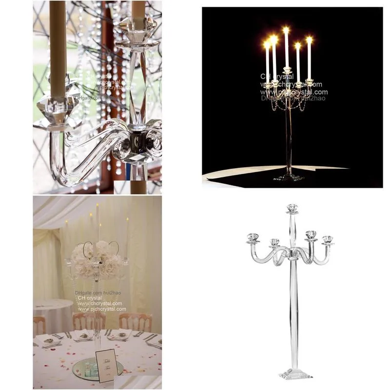  5 arms clear glass crystal candle holders candelabra wedding centerpieces