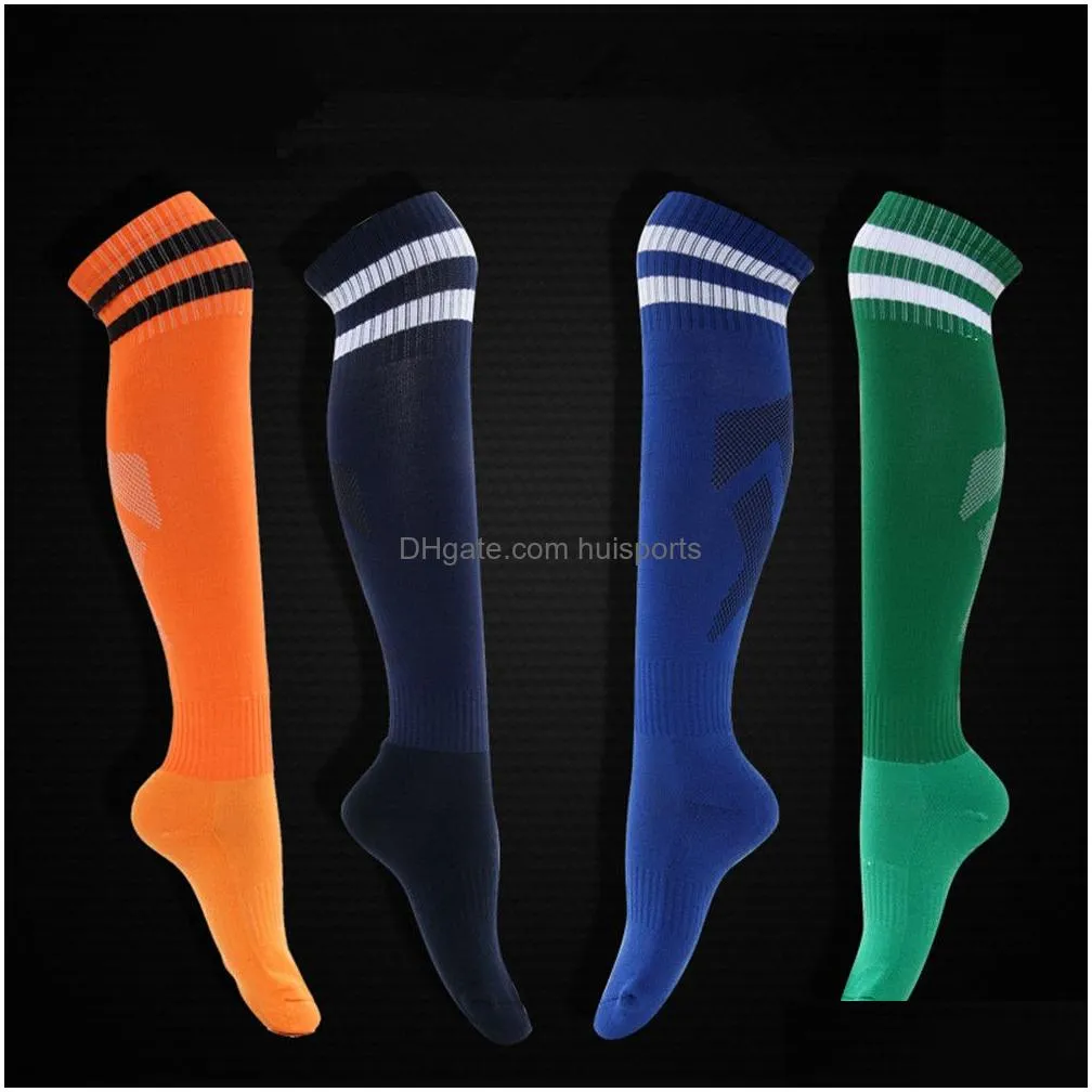 children football socks with striped pattern knee high soccer socks anti slip long stocking trusox outdoor kids sports long towel