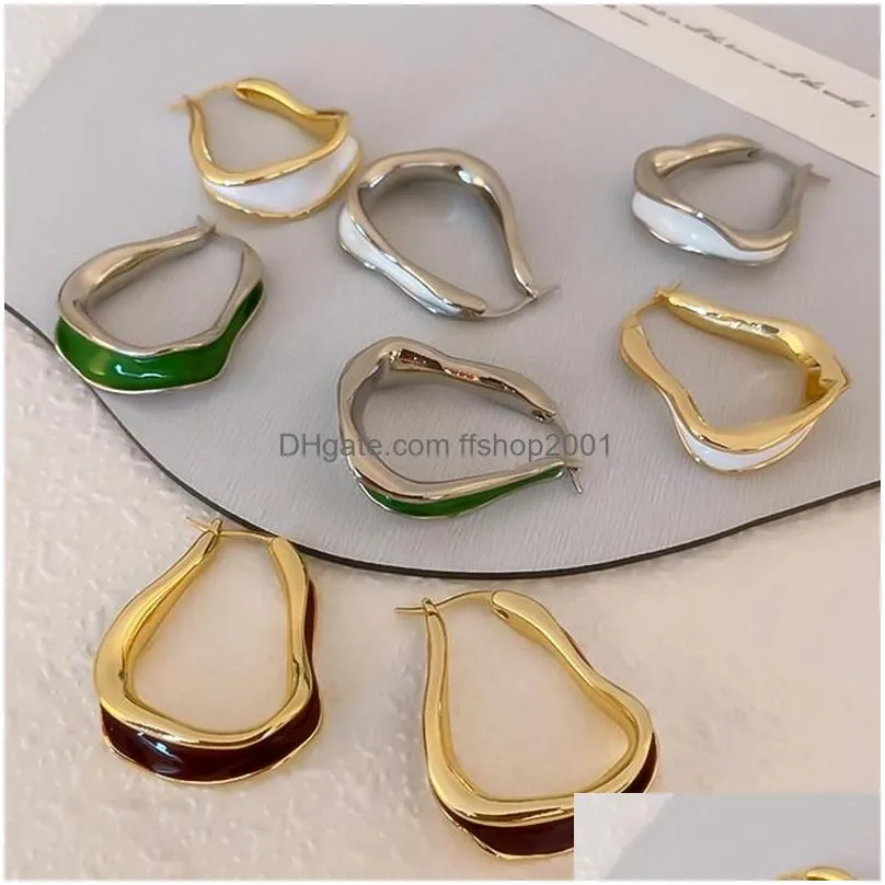 hoop huggie hangzhi 2022 french vintage geometric irregular drip oil twist metal earrings fashion party jewelry gift for women lady