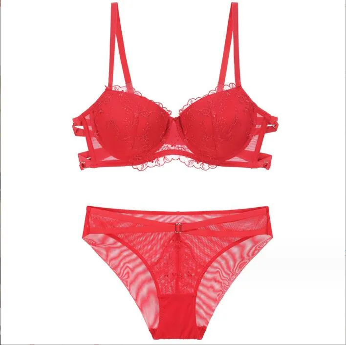 new fashi embroidery bra sexy lace gathering bra set honmei nian red womens lingerie bra