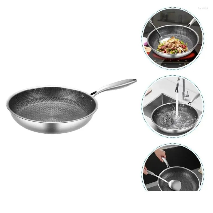 Pans Stainless Steel Frying Pan Kitchen Skillet Egg Non-sticky Cooking