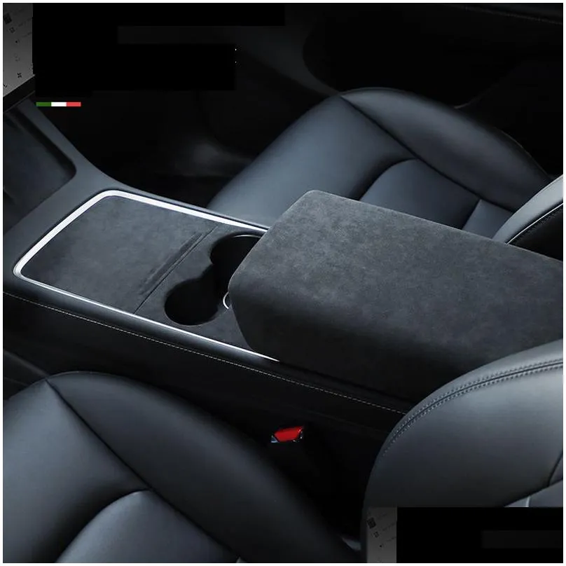 for Tesla Model 3 Y 2022 Central Control Panel Cover Suede Decoration Interior Accessories Center Console Protective Sticker Kit Black
