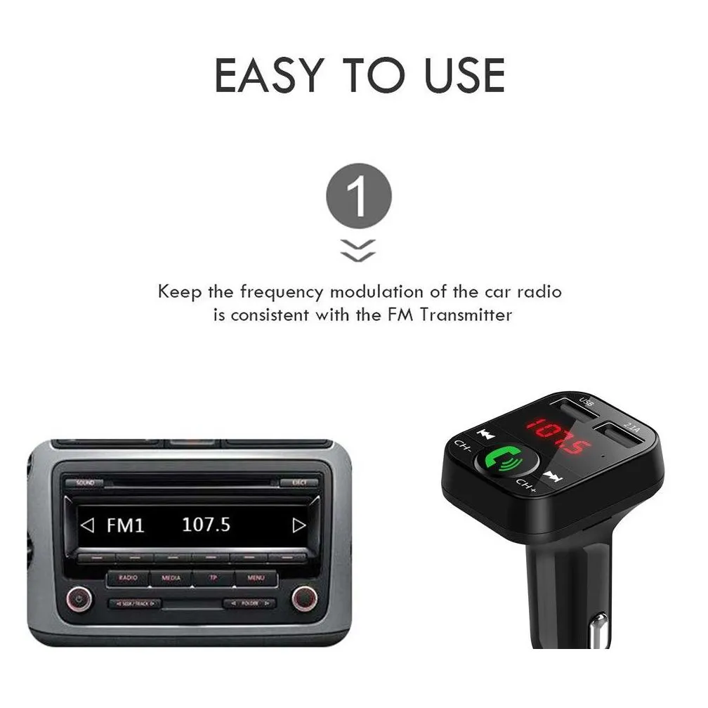 Car Kit Handsfree Wireless Bluetooth Fast  FM Transmitter LCD MP3 Player USB  2.1A Accessories Handsfree Audio Receiver
