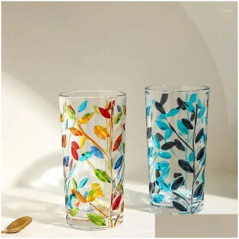 Wine Glasses Cup Mug Whiskey Light Straight Glass Water Hand-painted Relief Tumbler Luxury Colorful Lead-free Mojito Teacup Vine