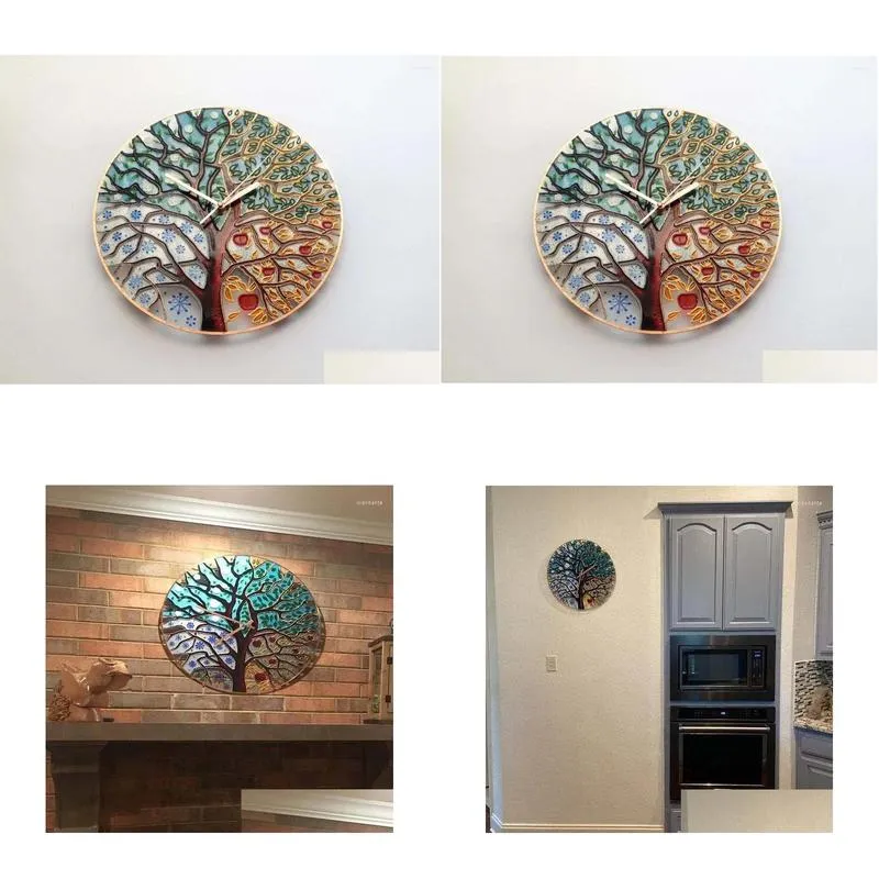 Wall Clocks Creative Modern Four Seasons Tree Of Life Clock Home Living Room Decoration Round Sticker