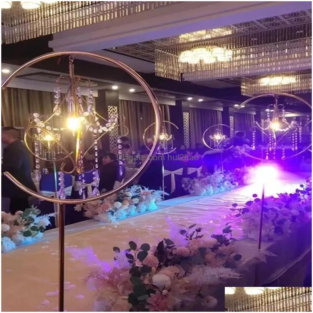  customized size wedding metal gold arch stand hanging chandeliers wedding stand decoration 0012
