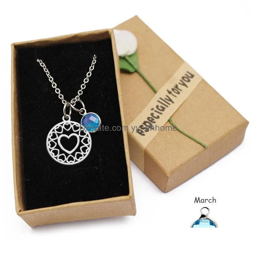  selling love heart pendant necklace stainless steel charm colorful 12 birthstone for women crystal jewelery mothers day love